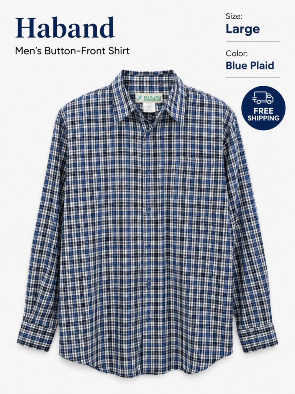 Haband Men's Blue Plaid Western Button Front Shirt Large Long Sleeve